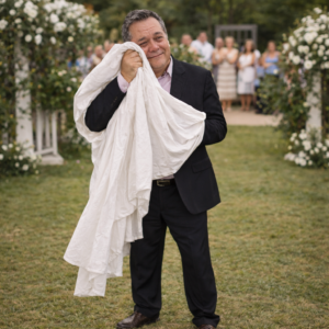 Lençol para o pai do noivo no casamento enxugar as lagrimas.